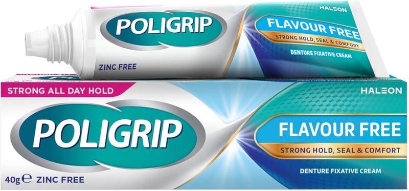 Poligrip Denture Fixative Adhesive Cream Adhesive Flavour Free for strong allday hold of dentures 40g - Image 1