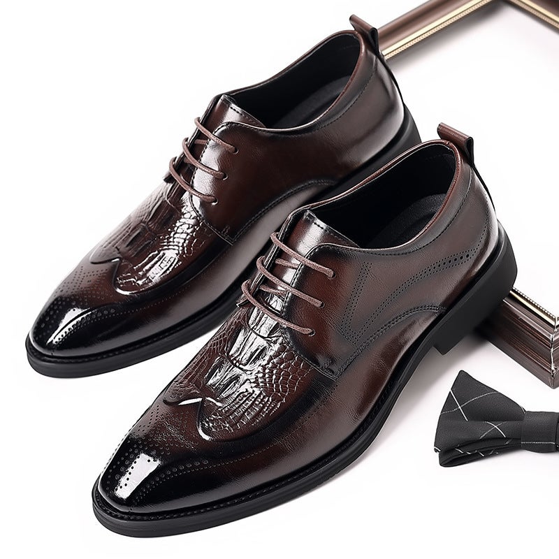 Carved Brogue British Genuine Leather Business Formal Leather Shoes Men'S Lace-Up Derby Shoes Pointed Toe Youth - Image 2