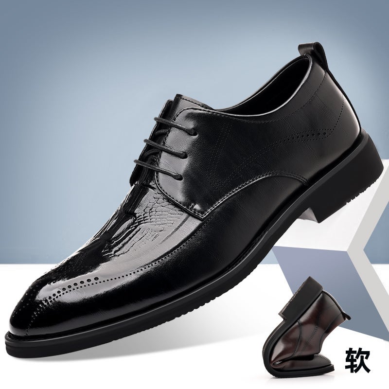 Carved Brogue British Genuine Leather Business Formal Leather Shoes Men'S Lace-Up Derby Shoes Pointed Toe Youth - Image 4