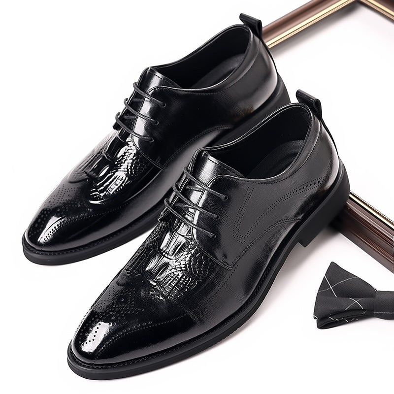 Carved Brogue British Genuine Leather Business Formal Leather Shoes Men'S Lace-Up Derby Shoes Pointed Toe Youth - Image 1