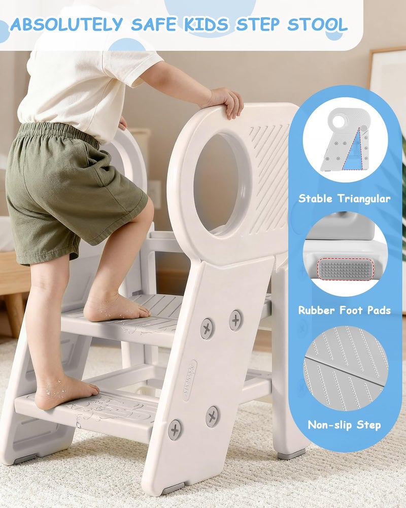 Baobrava Foldable Step Stool for Toddlers, Adjustable 3 Step Stool for Bathroom Sink, Toilet Potty Training Stool with Handles, Child Kitchen Counter Bedroom Bed Stool Helper - Image 3