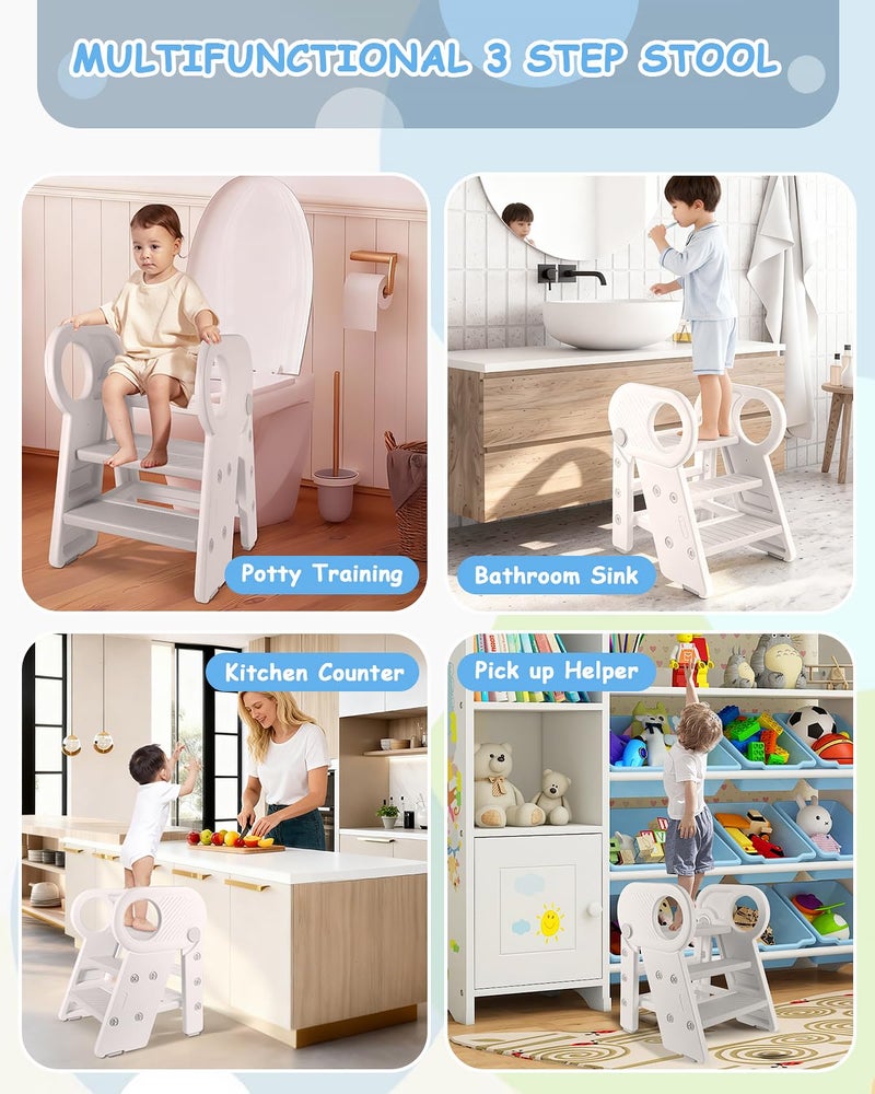 Baobrava Foldable Step Stool for Toddlers, Adjustable 3 Step Stool for Bathroom Sink, Toilet Potty Training Stool with Handles, Child Kitchen Counter Bedroom Bed Stool Helper - Image 5