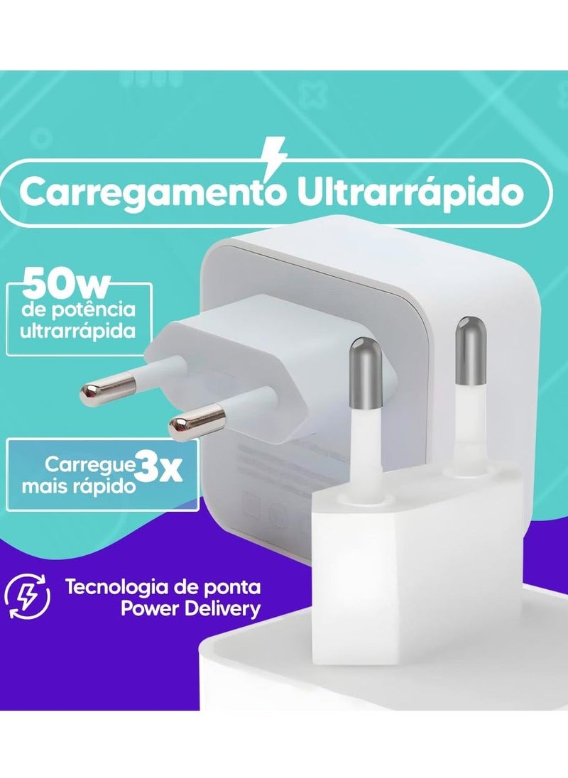 Raxoom PD 50W Dual USB-C Charger with 2m Type-C Cable â€“ Fast Charging for iPhone 16 Pro Max - Image 2