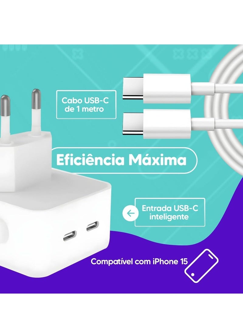 Raxoom PD 50W Dual USB-C Charger with 2m Type-C Cable â€“ Fast Charging for iPhone 16 Pro Max - Image 5
