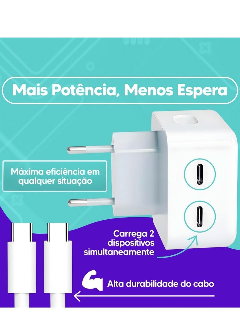 Raxoom PD 50W Dual USB-C Charger with 2m Type-C Cable â€“ Fast Charging for iPhone 16 Pro Max - Image 4