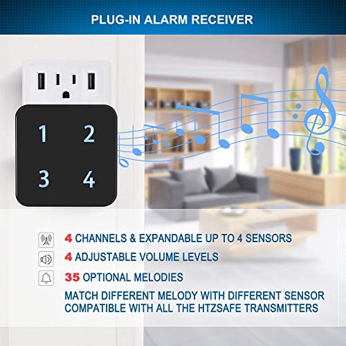 HTZSAFE Extra Wireless Plug-in Receiver for HTZSAFE Solar Alarms- Up to 4 Zones and Each Zone has 35 Optional Melodies- 4 Adjustable Volume Levels - Image 2