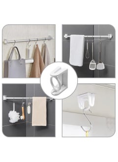 KASTWAVE 8 Pcs 360° Rotating Ring Curtain Rod Brackets No Drilling Self Adhesive Tension Rod Curtain Rod Holders Curtain Rod Hooks Hangers  - Image 3