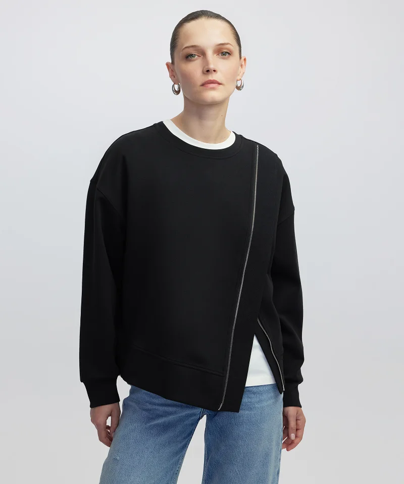 Sweatshirt with Asymmetric Zipper
