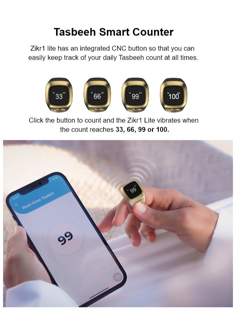 iQIBLA - 20mm Zikr Ring Smart Ring with Vibration Reminder Tasbih Counter and Bluetooth Connection for Exclusive IQIBLA App and 5 Daily Prayer Reminders - Image 1