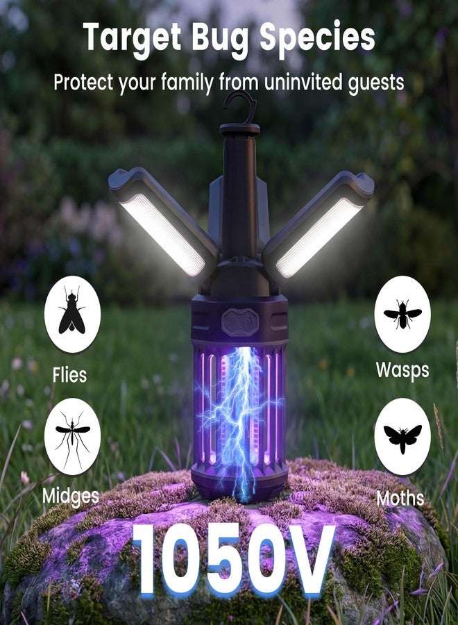 Tangkula 3-Petal Foldable Bug Zapper, Outdoor Mosquito Zapper Lamp with Adjustable Lighting Modes & Safety Netting, Portable Mosquito Trap Fly Zapper with Type-C Rechargeable for Camping, Patio, Yard - Image 2