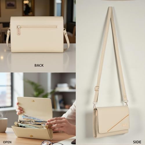 ALSU Women’s Vegan Leather Sling Bag | Stylish Crossbody Purse with Zipper Pocket & Card Slots | Magnetic Closure, Adjustable Strap| Premium Everyday Shoulder Bag for Women & Girls (Beige) - Image 4