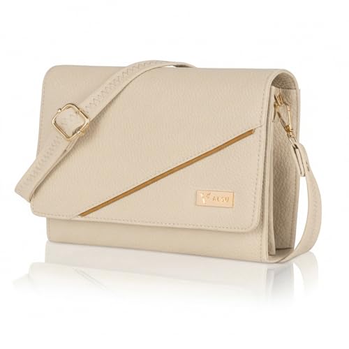 ALSU Women’s Vegan Leather Sling Bag | Stylish Crossbody Purse with Zipper Pocket & Card Slots | Magnetic Closure, Adjustable Strap| Premium Everyday Shoulder Bag for Women & Girls (Beige) - Image 1