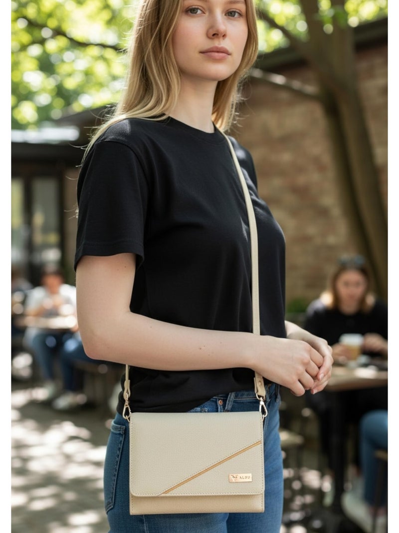 ALSU Women’s Vegan Leather Sling Bag | Stylish Crossbody Purse with Zipper Pocket & Card Slots | Magnetic Closure, Adjustable Strap| Premium Everyday Shoulder Bag for Women & Girls (Beige) - Image 3