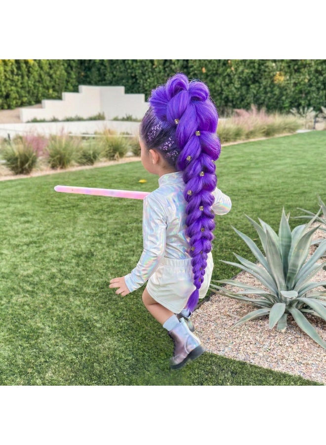 24 Inch Purple Pre Braided Ponytail Synthetic Hair Extensions For Cosplay Costume Crazy Hair Day - Image 3