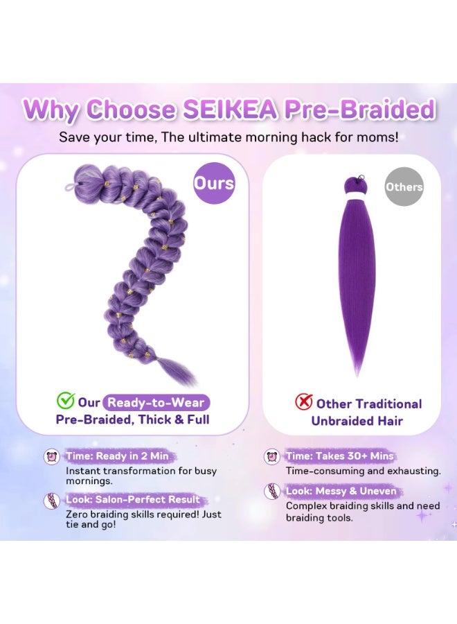 24 Inch Purple Pre Braided Ponytail Synthetic Hair Extensions For Cosplay Costume Crazy Hair Day - Image 5