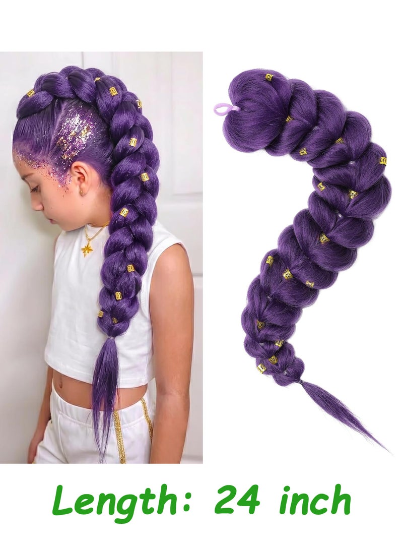 24 Inch Purple Pre Braided Ponytail Synthetic Hair Extensions For Cosplay Costume Crazy Hair Day - Image 1