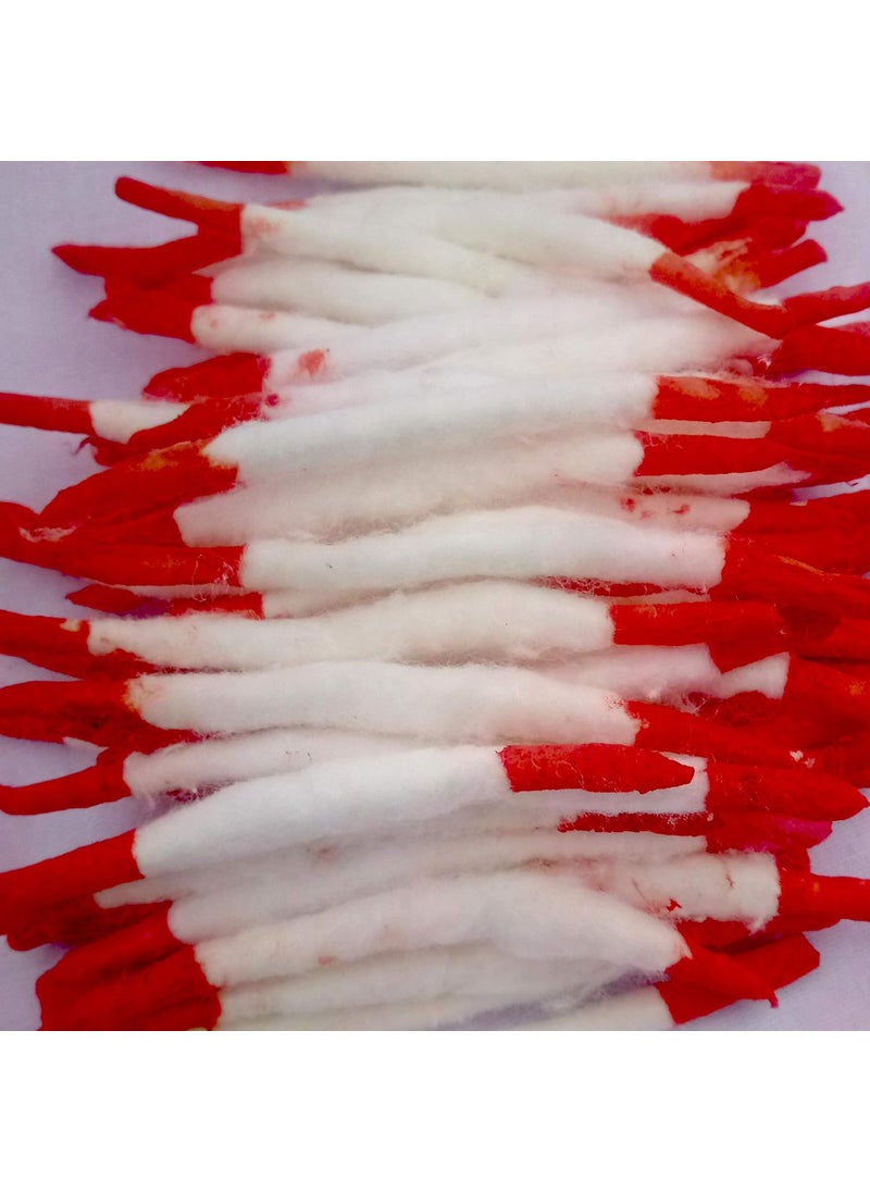 DEV POOJA STORE Dev Pooja Store Pure Long Cotton Wicks Pooja Rui Batii 200 PieceColor White red Pure White Cotton Long Wicks Kesar Pooja Batti Red  - Image 1