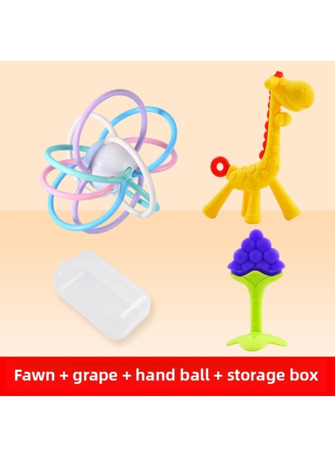 Baby Toys 6-12 Months 1 0 To 1 And A Half Years Old Baby Entrance 5 Boys And Girls 9 Grip Training Puzzle Early Education 6-Color:Deer + Grape + Hand Ball + Storage Box - Image 1