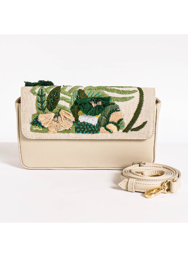 Crystalicious Kennedy Faux Leather Crossbody Beige Bag Hand-Embroidered Perfect Balance Between Chic and Comfort - Image 1