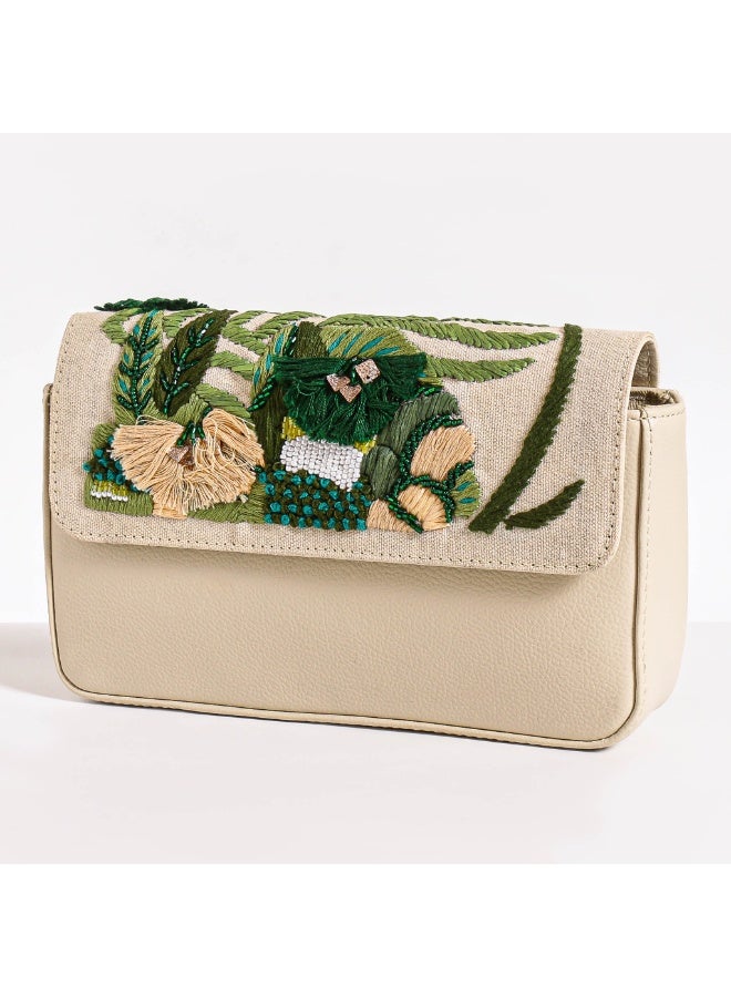 Crystalicious Kennedy Faux Leather Crossbody Beige Bag Hand-Embroidered Perfect Balance Between Chic and Comfort - Image 2