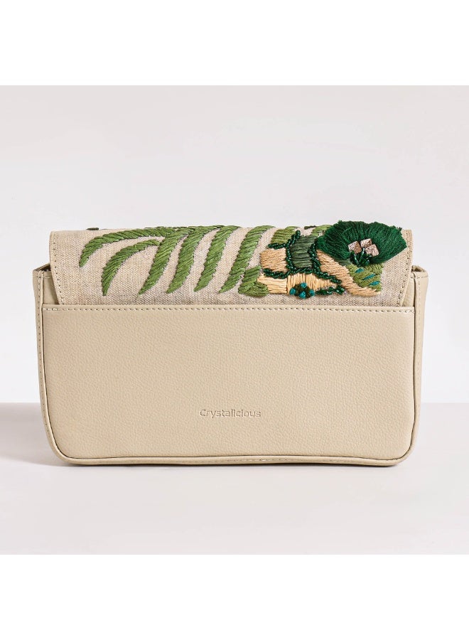 Crystalicious Kennedy Faux Leather Crossbody Beige Bag Hand-Embroidered Perfect Balance Between Chic and Comfort - Image 3