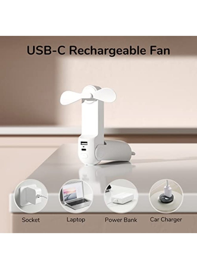 JISULIFE Handheld Mini Fan, 3 IN 1 Hand Fan, USB Rechargeable Small Pocket Fan 【12-19 Working Hours】 with Power Bank, Flashlight, Portable Fan for Travel/Summer/Concerts/Lash, Gifts for Women(White) - Image 5