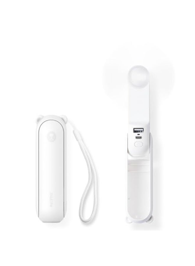 JISULIFE Handheld Mini Fan, 3 IN 1 Hand Fan, USB Rechargeable Small Pocket Fan 【12-19 Working Hours】 with Power Bank, Flashlight, Portable Fan for Travel/Summer/Concerts/Lash, Gifts for Women(White) - Image 1