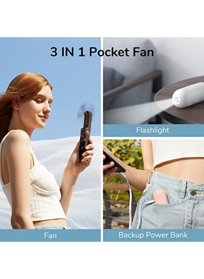 JISULIFE Handheld Mini Fan, 3 IN 1 Hand Fan, USB Rechargeable Small Pocket Fan 【12-19 Working Hours】 with Power Bank, Flashlight, Portable Fan for Travel/Summer/Concerts/Lash, Gifts for Women(White) - Image 2