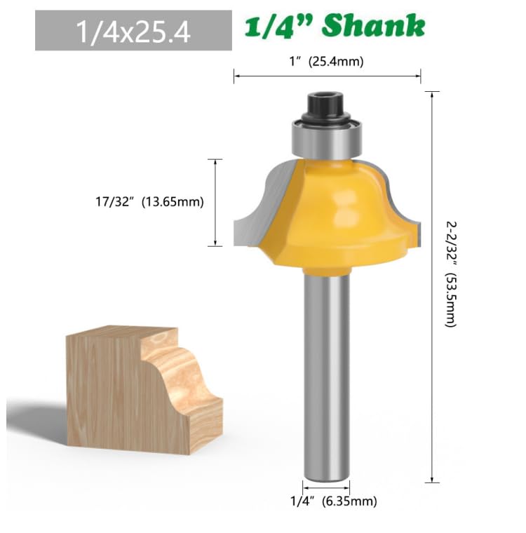 Wilsnsun 1/4 Inch Shank Forming Roundover Beading Router Bit Set Includes Beading Bit, Double Roman Ogee Bit, Roman Ogee Bit with Bearing for Table, Drawer or Cabinet Edges - 1/2" Radius 3Pcs - Image 3