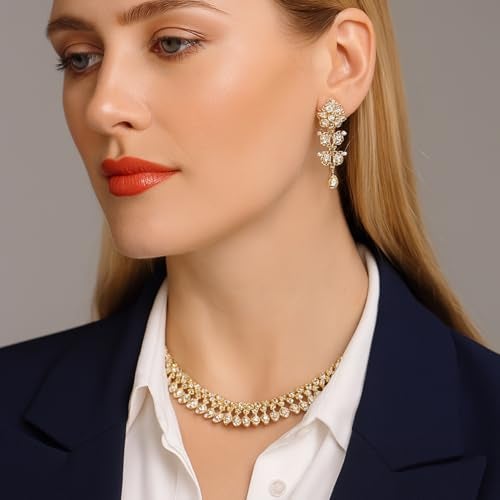 Touchstone Indian wedding jewelry set gold traditional necklaces for women statement rhinestone sets hollywood glamour style crystal stone bridal costume golden necklace - Image 2