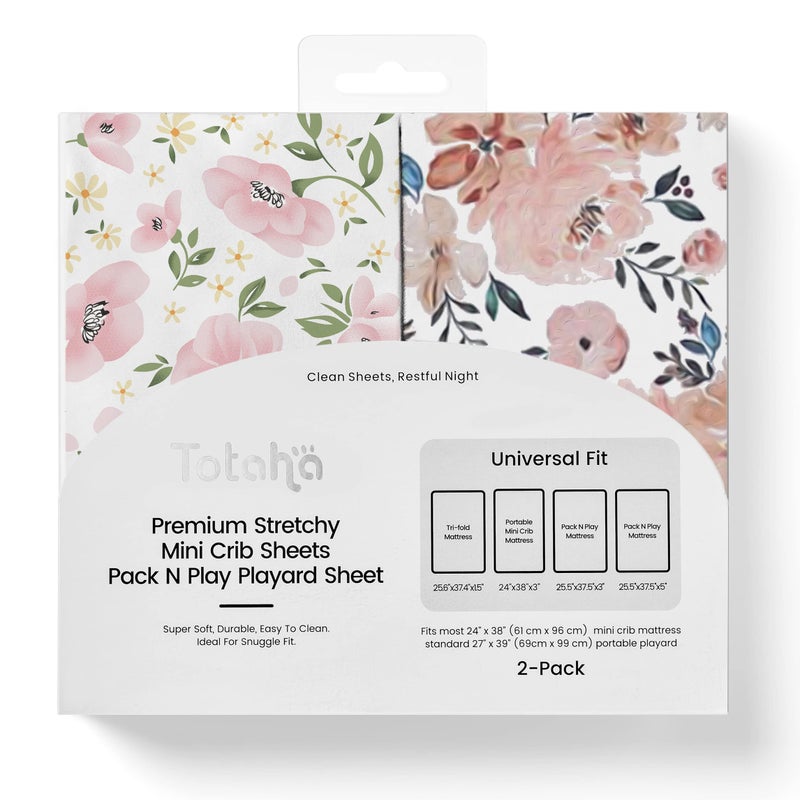 Graco Pack and Play Sheets Fitted TotAha Buttery Soft Mini Crib Sheets Girl Floral Pack N Play Mattress Sheets Hypoallergenic Premium Jersey Playrad Sheets Meredith Allover Pale Pink 2 Pack