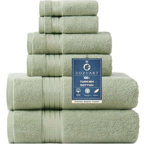 COZYART Sage Green Bath Towel Set for Bathroom Turkish Cotton Thick Soft Absorbent Durable 650 GSM Towel Sets of 6, 2 Large Bath Towels, 2 Hand Towels, 2 Washclothes - Image 1