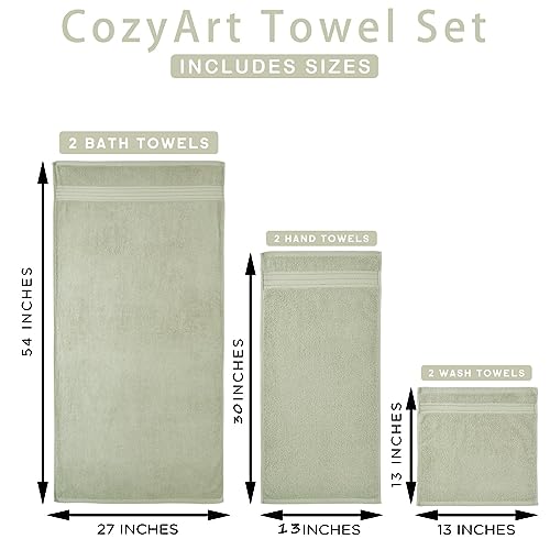 COZYART Sage Green Bath Towel Set for Bathroom Turkish Cotton Thick Soft Absorbent Durable 650 GSM Towel Sets of 6, 2 Large Bath Towels, 2 Hand Towels, 2 Washclothes - Image 5