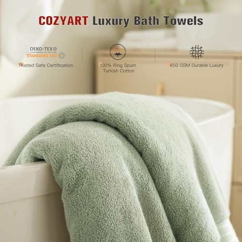 COZYART Sage Green Bath Towel Set for Bathroom Turkish Cotton Thick Soft Absorbent Durable 650 GSM Towel Sets of 6, 2 Large Bath Towels, 2 Hand Towels, 2 Washclothes - Image 3