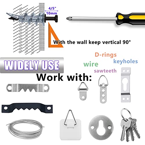 Ansoon Self-Drilling Drywall Zinc Anchors with Screws Kit - 25 Drywall Wall Anchor, 25 Gold Bear Claw Double-Headed Wall Picture Hanging Screws for D-Rings, Sawtooth, Wire and Keyholes - Image 4