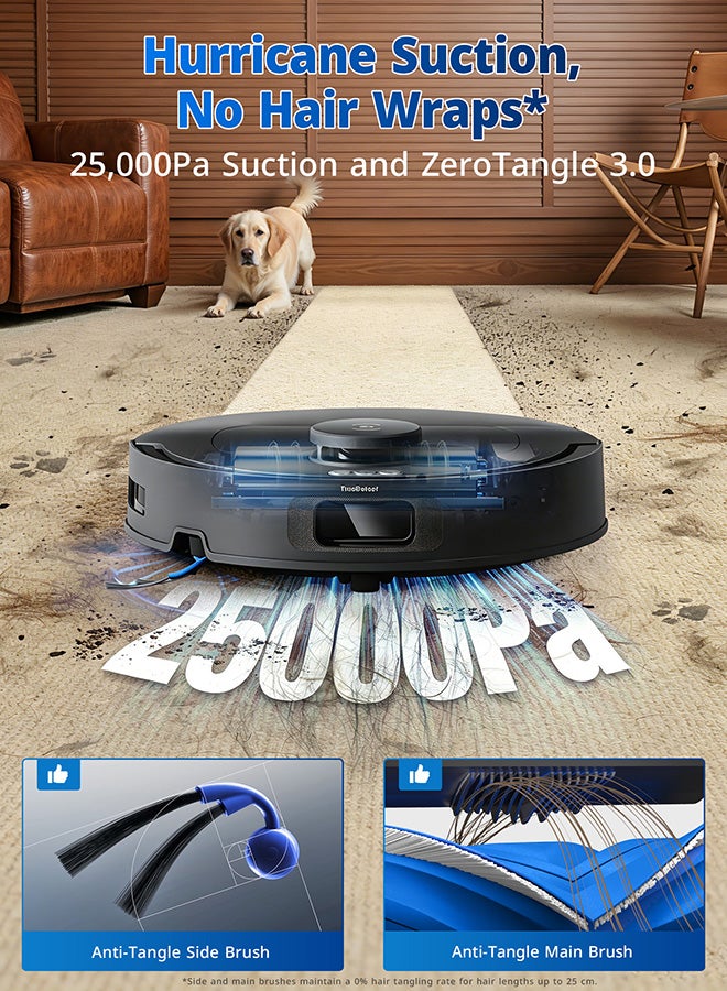 إيكوفاكس مكنسة روبوت ذكية مع ممسحة ECOVACS DEEBOT T30C Prime OMNI، قوة شفط 20000 باسكال، تنظيف ومسح الأرضيات، تقنية منع تشابك الشعر ZeroTangle 3.0، كشف العوائق ثلاثي الأبعاد TrueDetect 3D، تجفيف تلقائي بالهواء الساخن 45°م، تنظيف ذاتي، رفع تلقائي للممسحة، لون أسود 2000 W 110-F008-0104 أسود - Image 3