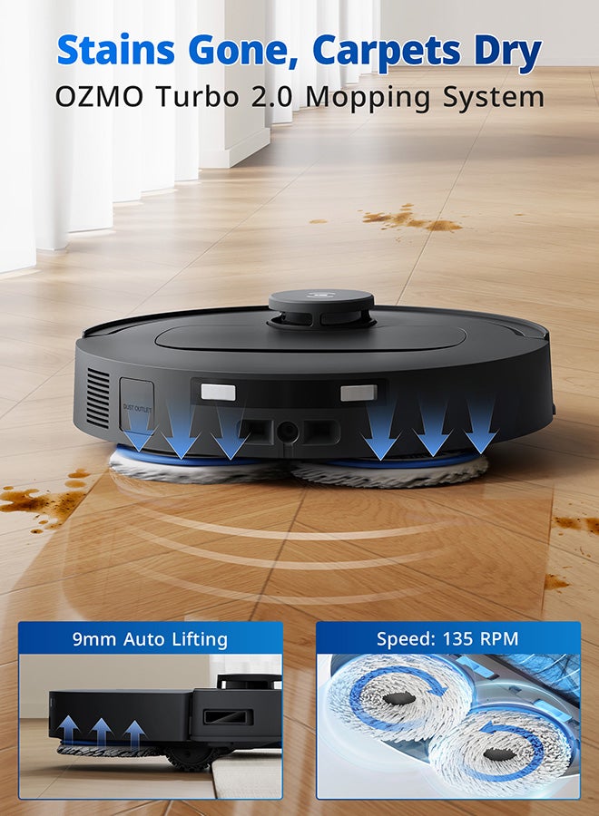 إيكوفاكس مكنسة روبوت ذكية مع ممسحة ECOVACS DEEBOT T30C Prime OMNI، قوة شفط 20000 باسكال، تنظيف ومسح الأرضيات، تقنية منع تشابك الشعر ZeroTangle 3.0، كشف العوائق ثلاثي الأبعاد TrueDetect 3D، تجفيف تلقائي بالهواء الساخن 45°م، تنظيف ذاتي، رفع تلقائي للممسحة، لون أسود 2000 W 110-F008-0104 أسود - Image 4