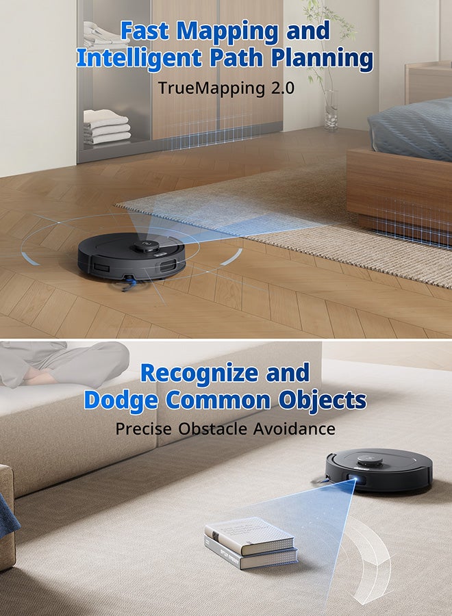 إيكوفاكس مكنسة روبوت ذكية مع ممسحة ECOVACS DEEBOT T30C Prime OMNI، قوة شفط 20000 باسكال، تنظيف ومسح الأرضيات، تقنية منع تشابك الشعر ZeroTangle 3.0، كشف العوائق ثلاثي الأبعاد TrueDetect 3D، تجفيف تلقائي بالهواء الساخن 45°م، تنظيف ذاتي، رفع تلقائي للممسحة، لون أسود 2000 W 110-F008-0104 أسود - Image 2