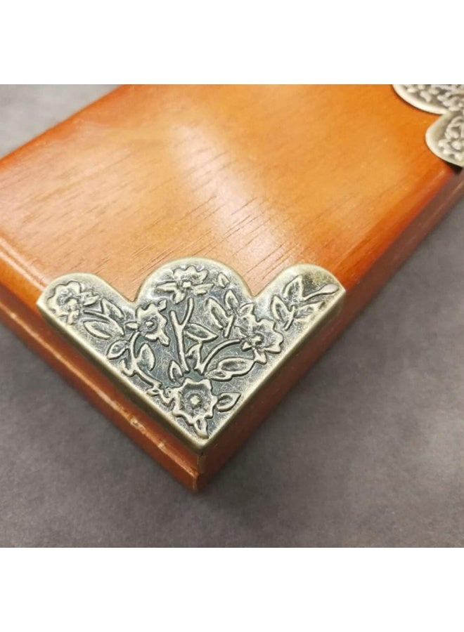 Dophee Dophee 12Pcs Decorative Corner Protector, Jewelry Box Wooden Box Chest Furniture Guard Edge Cover, Metal Flower Carved No Holes, 1.69"x1.69"x0.2" - Antique Bronze  - Image 5