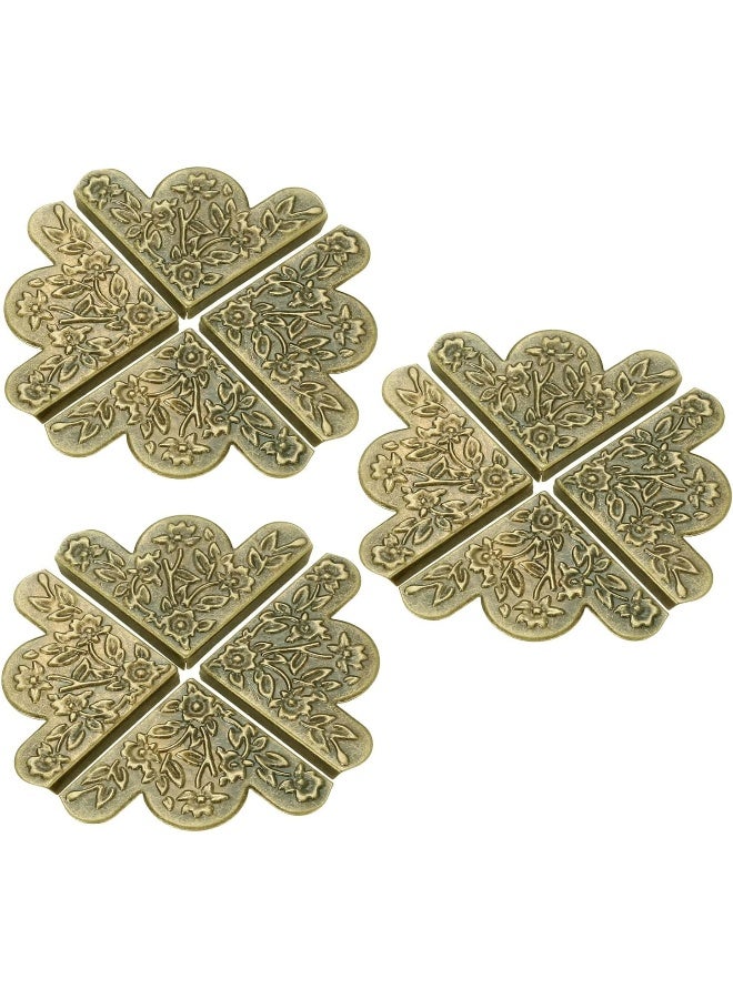 Dophee Dophee 12Pcs Decorative Corner Protector, Jewelry Box Wooden Box Chest Furniture Guard Edge Cover, Metal Flower Carved No Holes, 1.69"x1.69"x0.2" - Antique Bronze  - Image 1