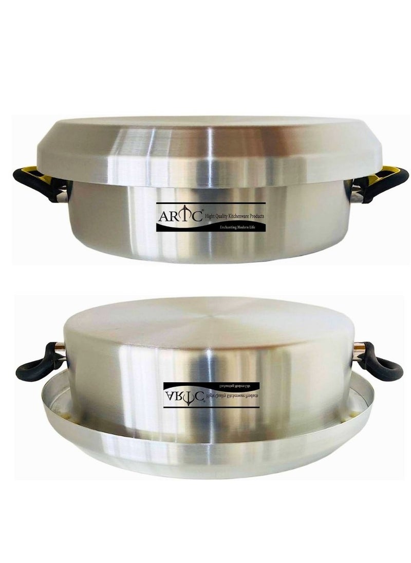 ARTC ARTC 2 Pieces Maqluba Multi-Purpose Pure Thick Aluminum Pot And Tray, Upside Down Palestinian Rice Dish Cooking pot, Release Easy And Keeps Shape  - Image 2