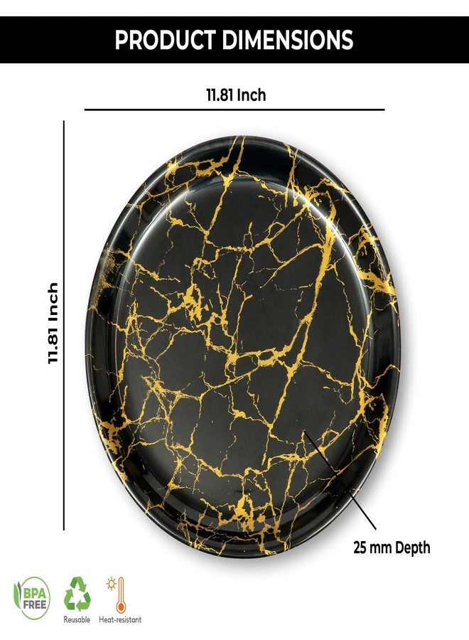 Ariya Melamine 12-Inch Dinner Plates Set | Set of 4 | Midnight Gold | Durable & Break-Resistant | Microwave & Dishwasher Safe | Reusable Serving Plates for Breakfast, Lunch & Dinner | Gifting Set - Image 4