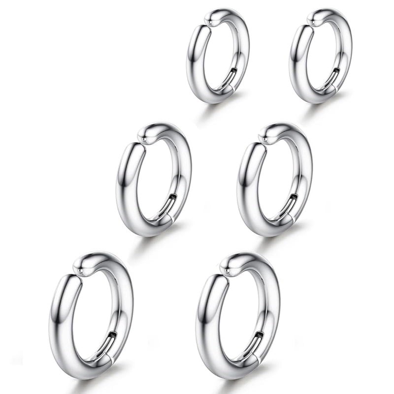 SIISPRI 3 Pairs Clip On Huggie Earrings for Men Women, Unisex Surgical Stainless Steel Hypoallergenic Earrings,Small Hoop Earrings, Polished for Non Pierced Earrings (Silver) - Image 1