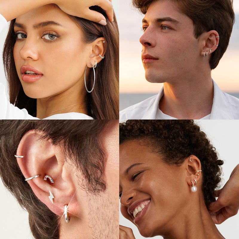 SIISPRI 3 Pairs Clip On Huggie Earrings for Men Women, Unisex Surgical Stainless Steel Hypoallergenic Earrings,Small Hoop Earrings, Polished for Non Pierced Earrings (Silver) - Image 2