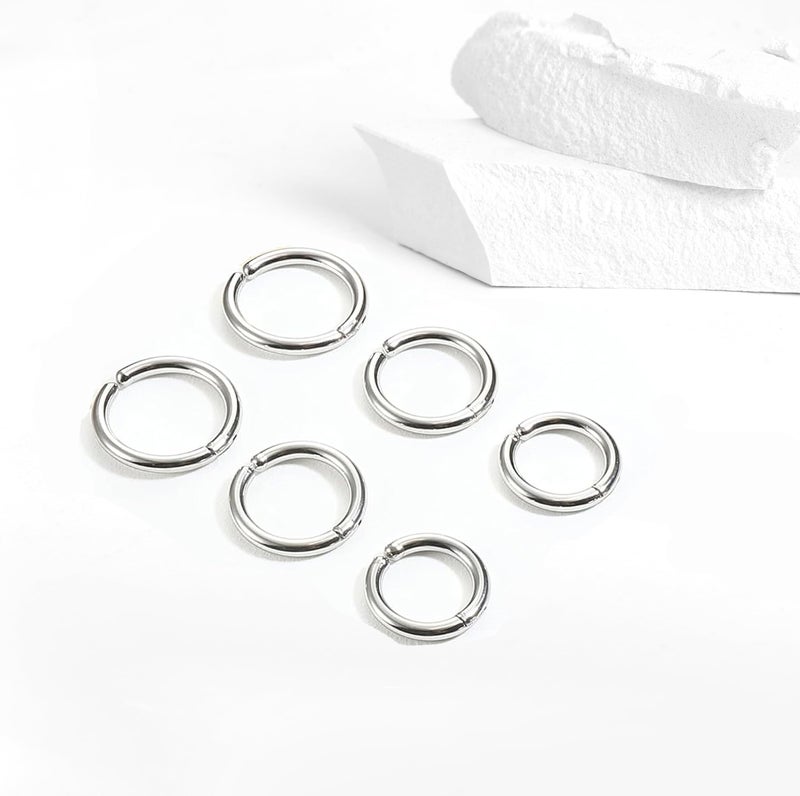 SIISPRI 3 Pairs Clip On Huggie Earrings for Men Women, Unisex Surgical Stainless Steel Hypoallergenic Earrings,Small Hoop Earrings, Polished for Non Pierced Earrings (Silver) - Image 4