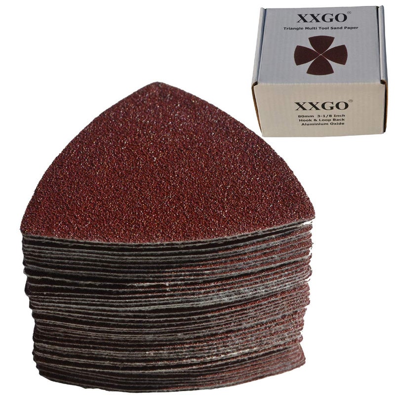 XXGO Triangular Oscillating Multi Tool Sanding Pads 3-1/8 Inch 80mm Assorted Grit 60/80/100/120/240 Grits Pack of 55 Pcs No.XG5501 - Image 1