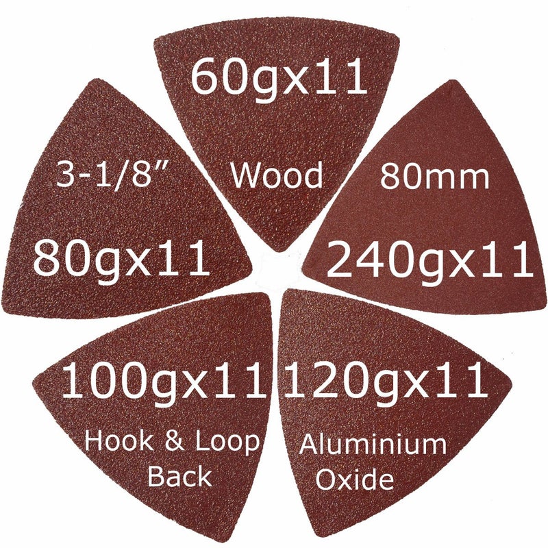 XXGO Triangular Oscillating Multi Tool Sanding Pads 3-1/8 Inch 80mm Assorted Grit 60/80/100/120/240 Grits Pack of 55 Pcs No.XG5501 - Image 3