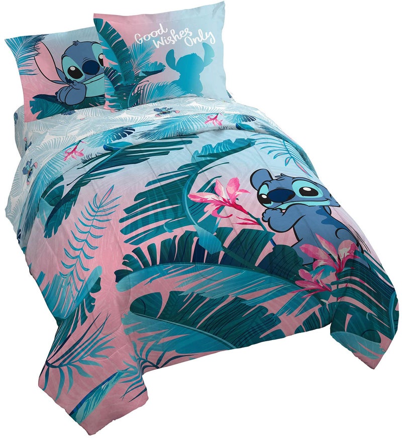Jay Franco Disney Lilo  Stitch Floral Fun 7 Piece Queen Bed Set  Includes Reversible Comforter  Sheet Set Bedding  Super Soft Fade Resistant Microfiber  Official Disney Product