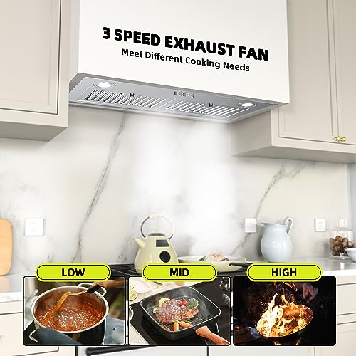 FIREGAS Range Hood Insert 30 inch, Built-in Kitchen Hood with 600 CFM, Ducted/Ductless Convertible Kitchen Vent Hood, Stainless Steel Stove Hood with Push Button, Baffle Filters and Charcoal Filters - Image 3