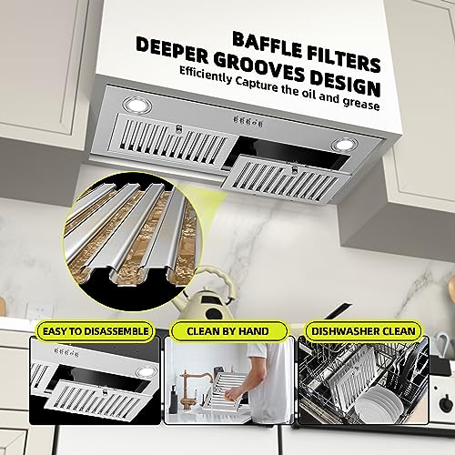 FIREGAS Range Hood Insert 30 inch, Built-in Kitchen Hood with 600 CFM, Ducted/Ductless Convertible Kitchen Vent Hood, Stainless Steel Stove Hood with Push Button, Baffle Filters and Charcoal Filters - Image 4